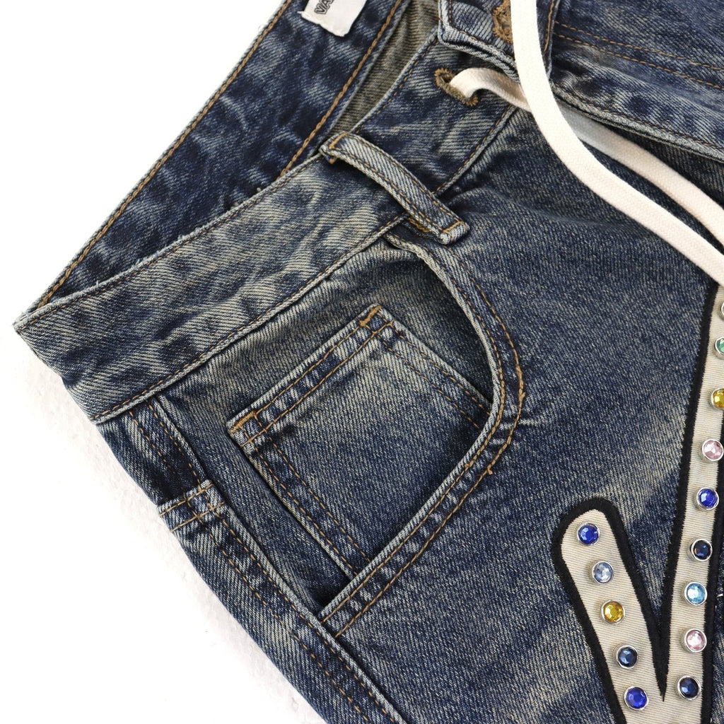 VALE Skittle Graphic Washed Denim Shorts